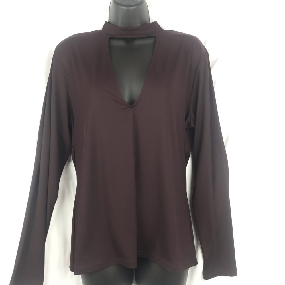 NWT H&M XL Burgundy Deep Plunge Cut Out Top